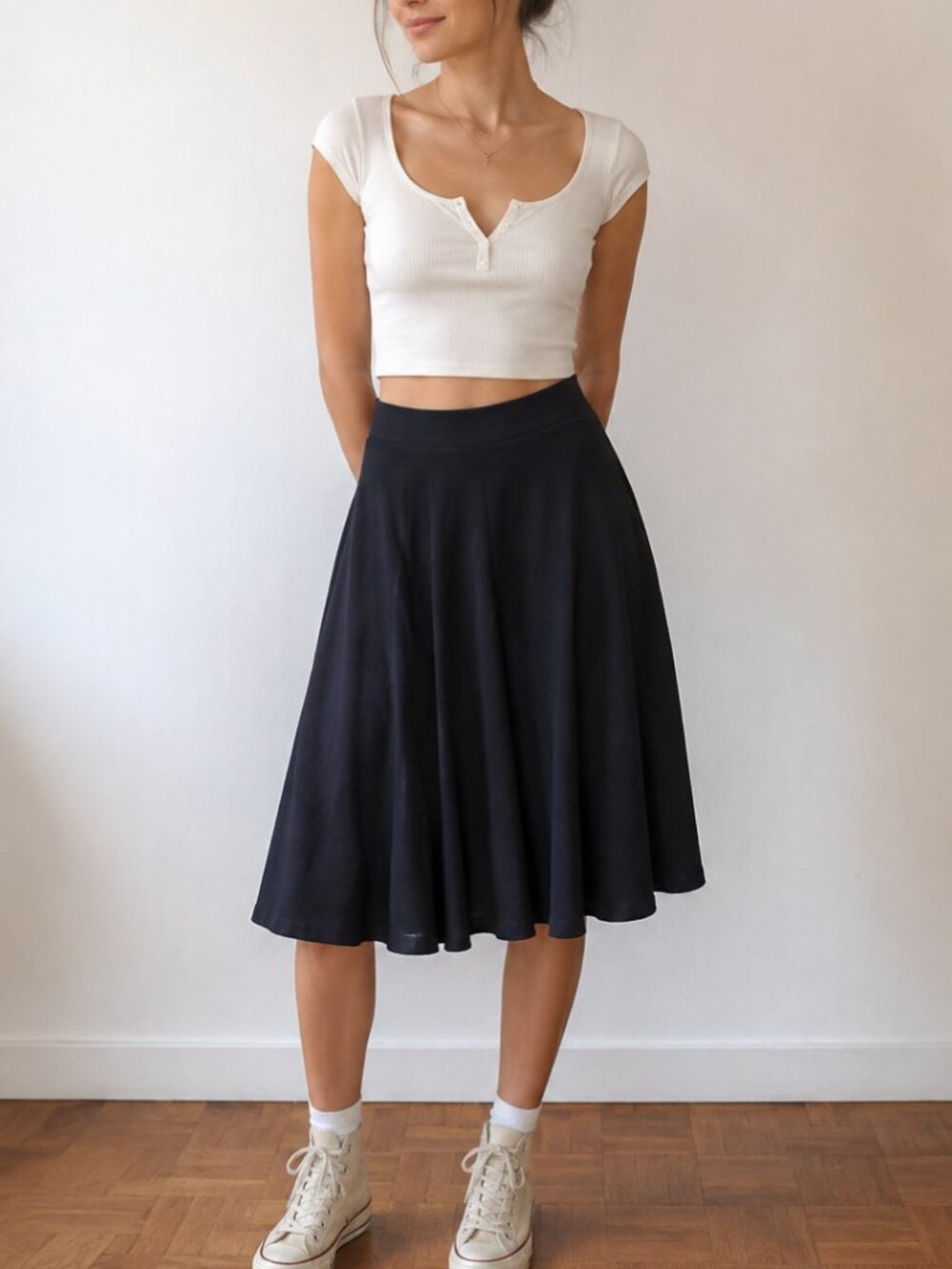Black A-Line Midi Skirt - Size Small